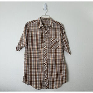 VTG WEDGEFIELD Mens Large Shirt Button-Down Cotton Blend Plaid Short Sleeve